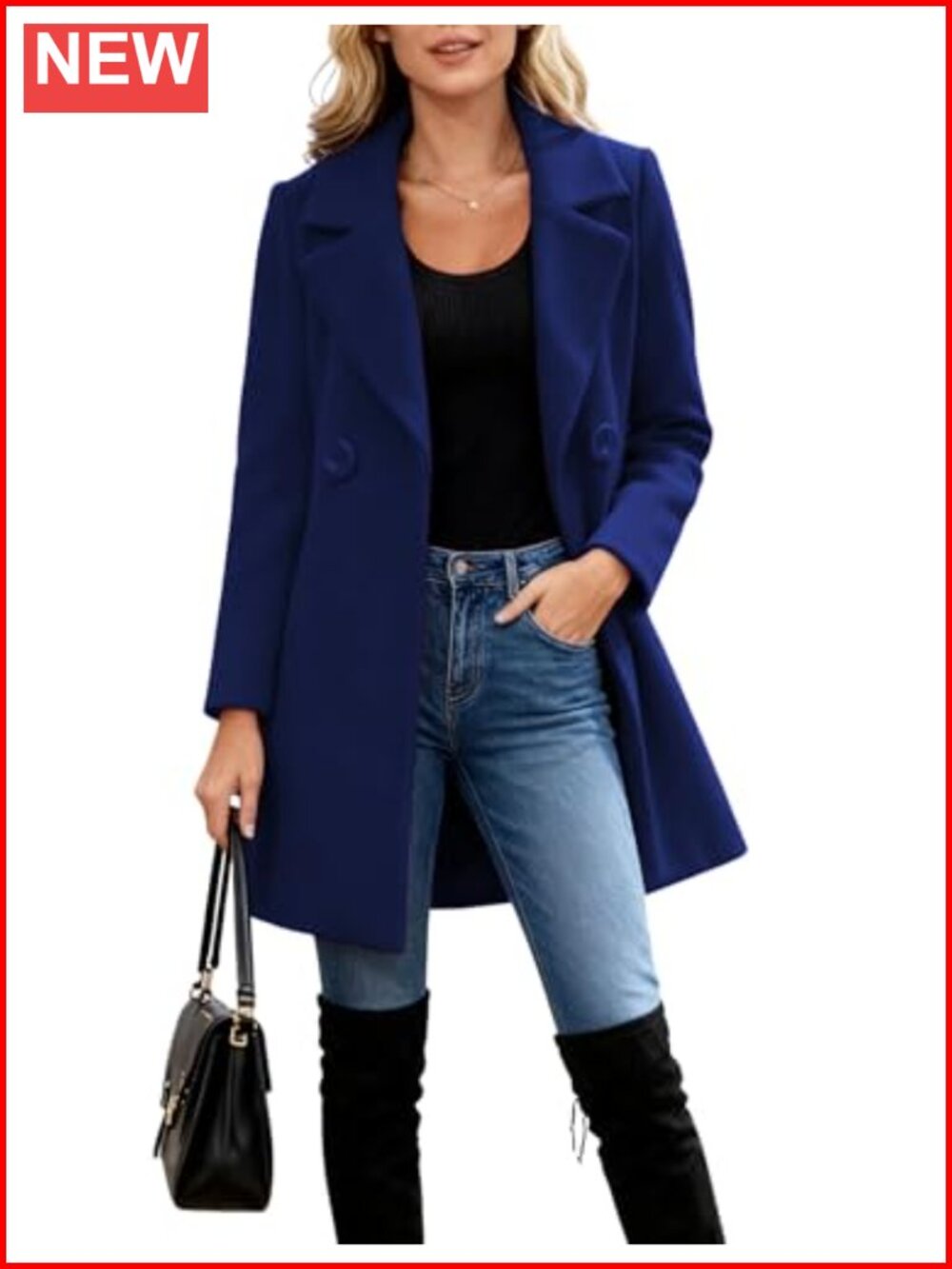Women's Wool Blend Pea Coat Overcoat Long Sleeve Slim Fit